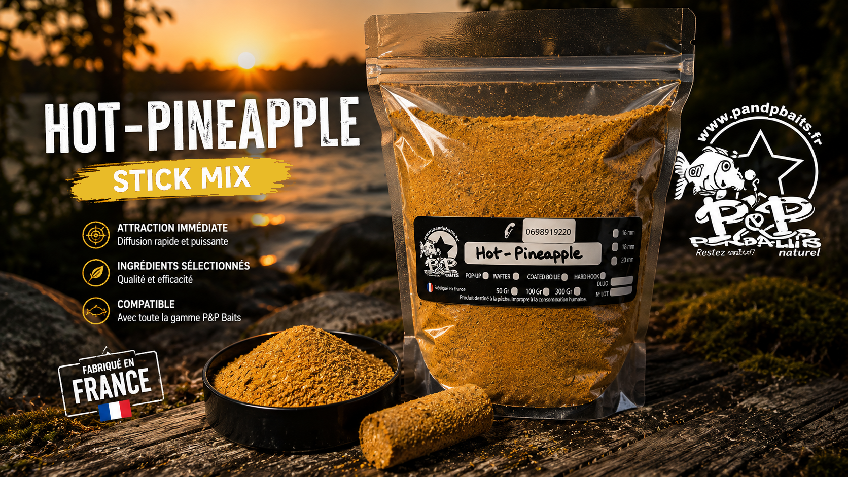 Stick Mix Hot Pineapple P&P Baits en sachet de 1 kg