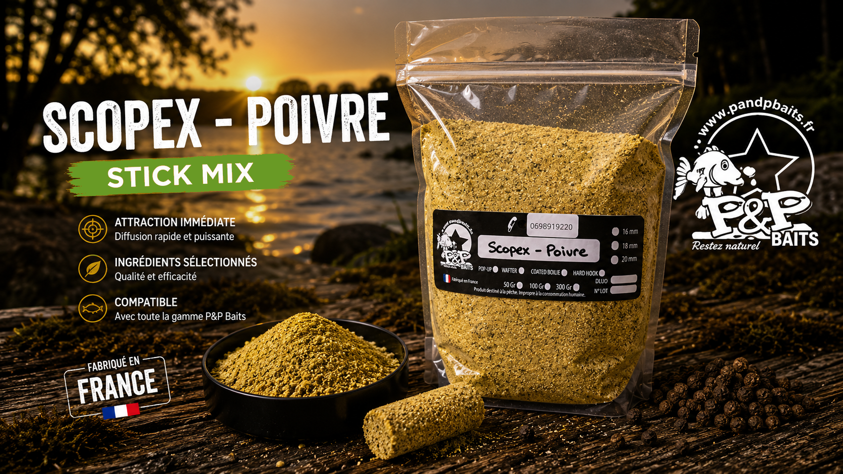 Stick Mix Scopex-Poivre P&P Baits en sachet de 1 kg