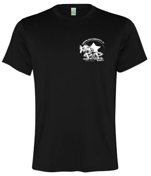 T-shirt P&P Baits noir avec logo poitrine – vêtement pêche à la carpe