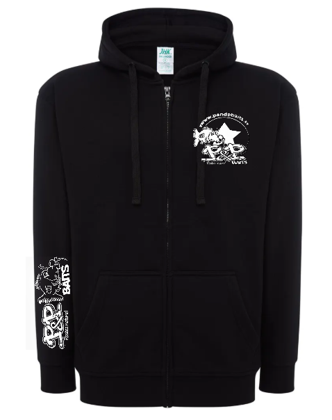 Veste P&P Baits noir avec logo poitrine et manche vêtement pêche à la carpe
